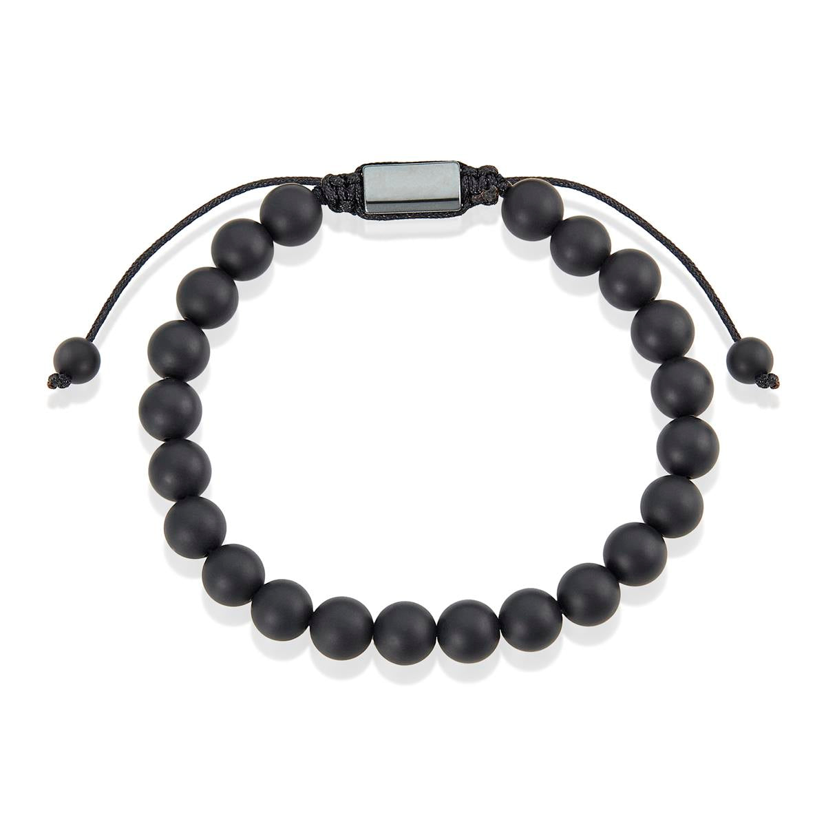 Matte Black Agate Natural Stone 8mm Beads on Adjustable Cord Tie Bracelet