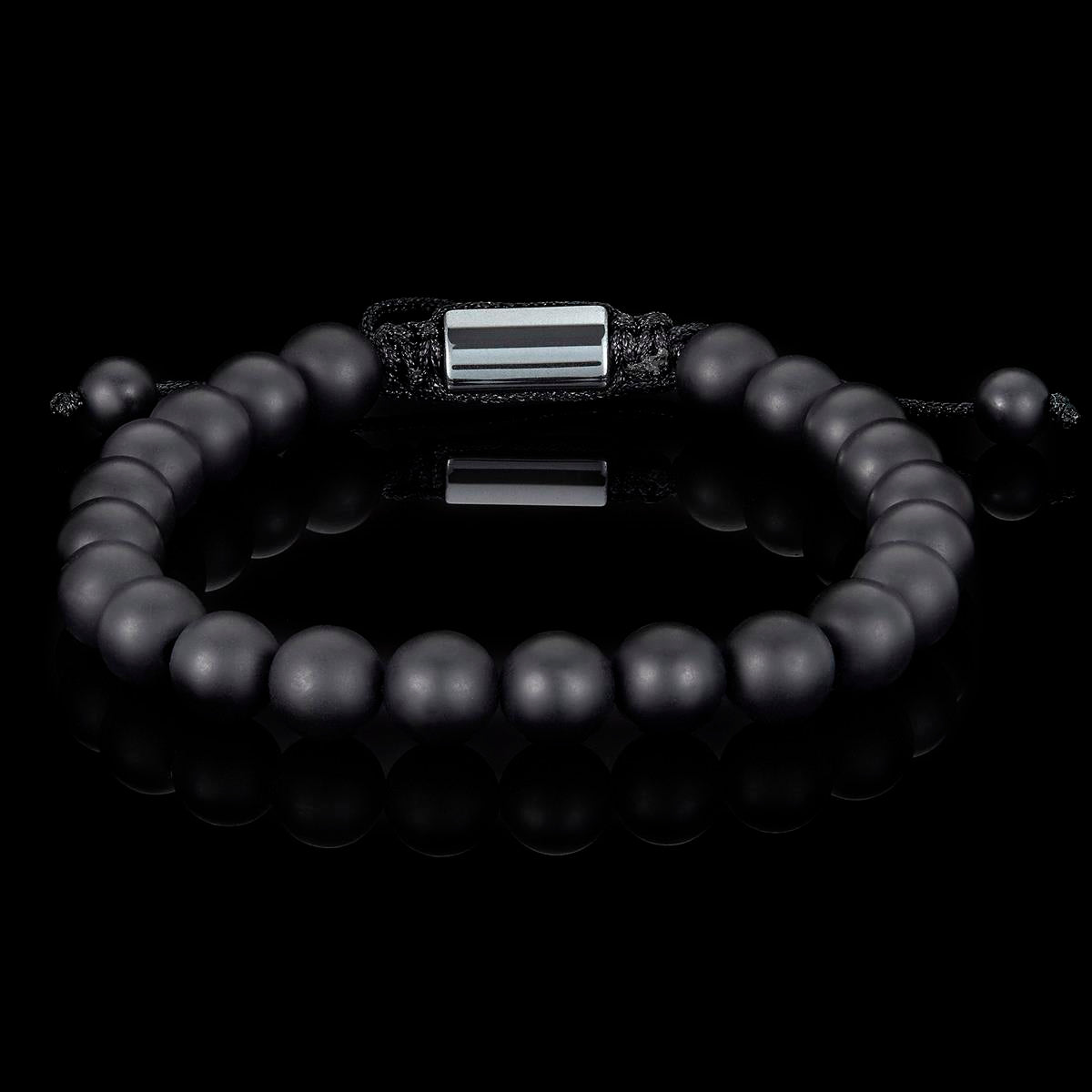 Matte Black Agate Natural Stone 8mm Beads on Adjustable Cord Tie Bracelet