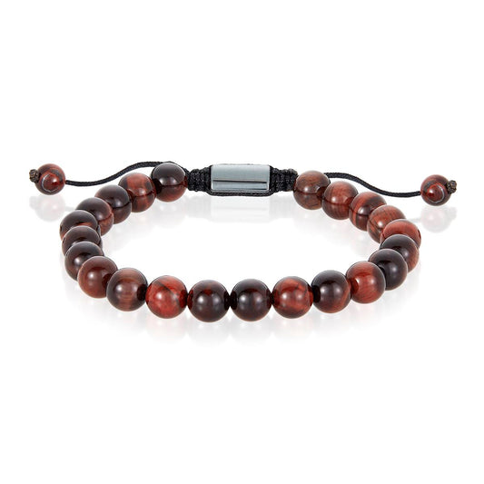 Crucible Jewelry Red Tiger Eye Natural Stone 8mm Beads on Adjustable Cord Tie Bracelet