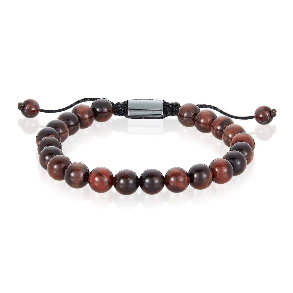 Red Tiger Eye Natural Stone 8mm Beads on Adjustable Cord Tie Bracelet