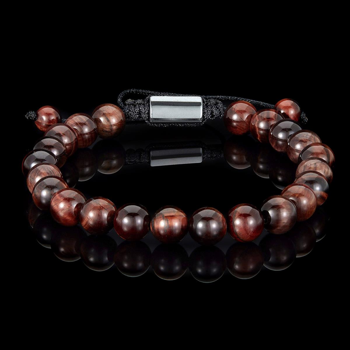 Red Tiger Eye Natural Stone 8mm Beads on Adjustable Cord Tie Bracelet