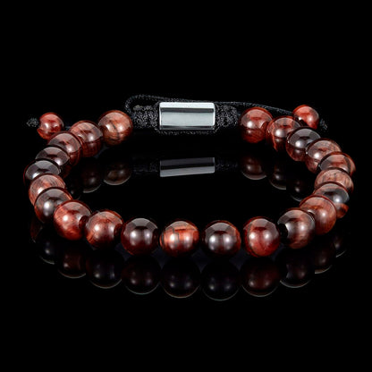 Red Tiger Eye Natural Stone 8mm Beads on Adjustable Cord Tie Bracelet