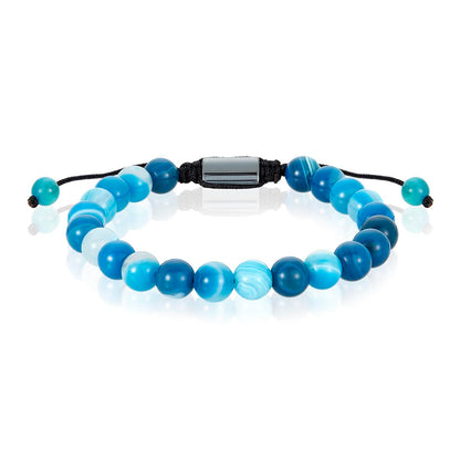 Crucible Jewelry Blue Banded Agate Natural Stone 8mm Beads on Adjustable Cord Tie Bracelet