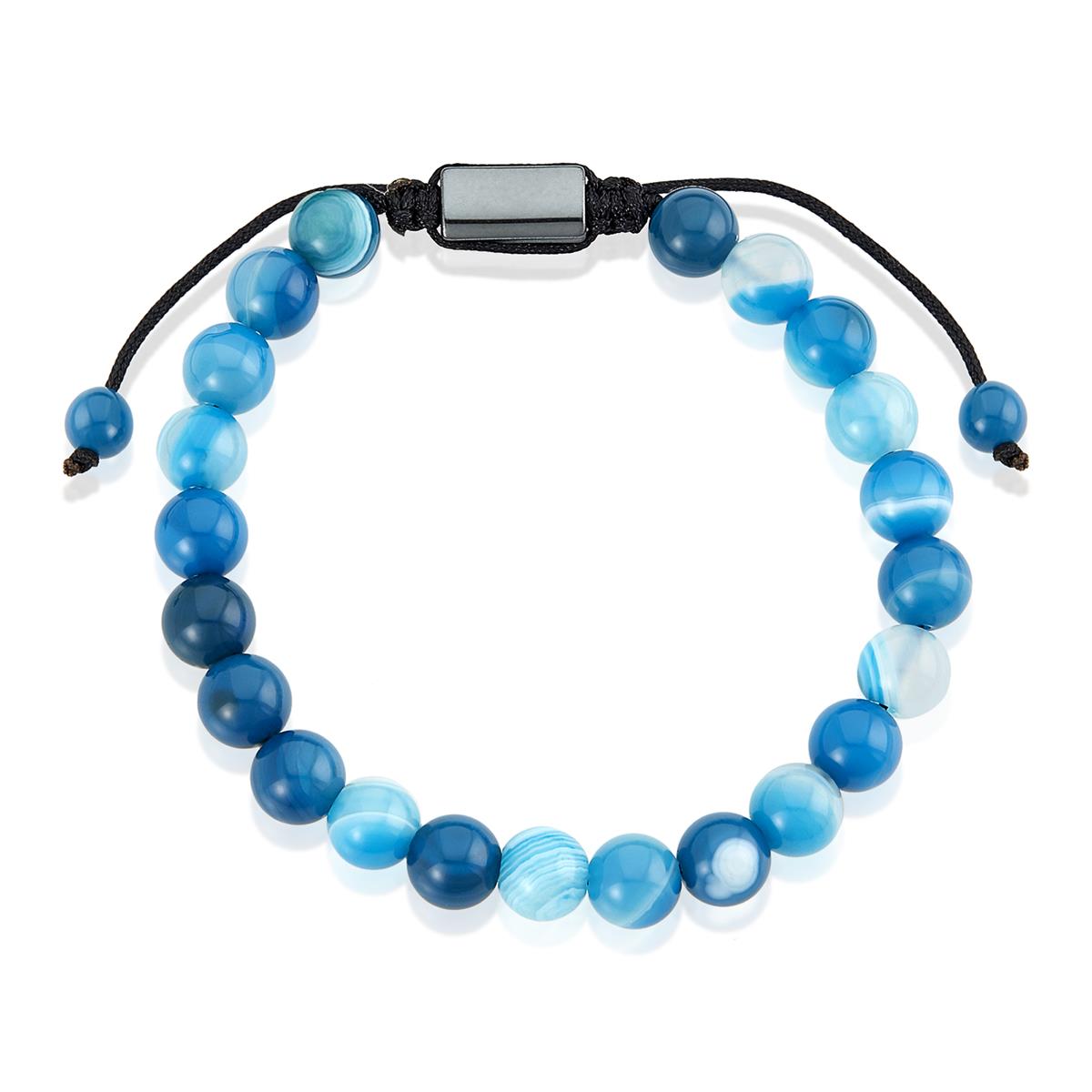 Blue Banded Agate Natural Stone 8mm Beads on Adjustable Cord Tie Bracelet