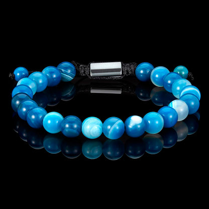 Crucible Jewelry Blue Banded Agate Natural Stone 8mm Beads on Adjustable Cord Tie Bracelet