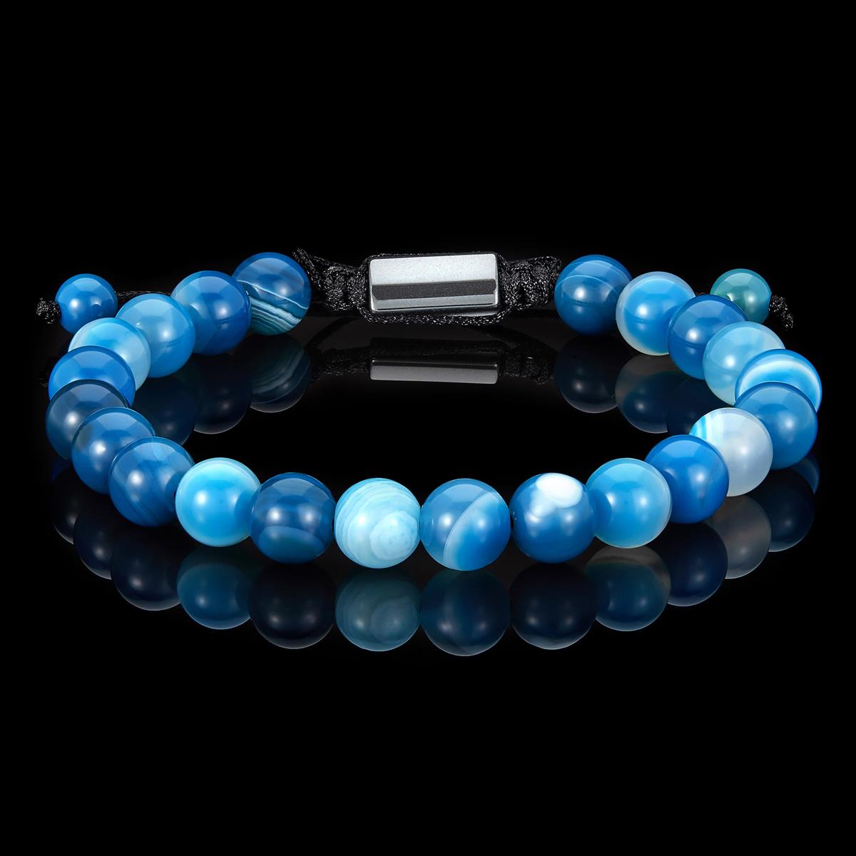 Blue Banded Agate Natural Stone 8mm Beads on Adjustable Cord Tie Bracelet