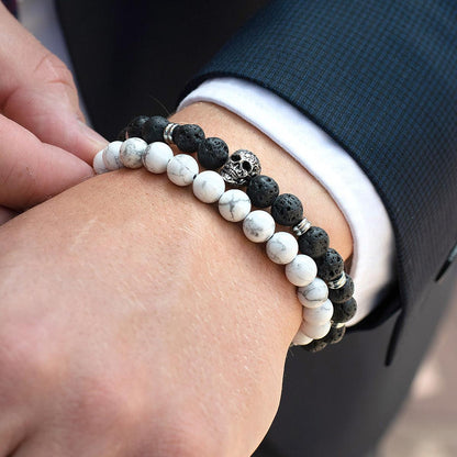 Howlite Natural Stone 8mm Beads on Adjustable Cord Tie Bracelet