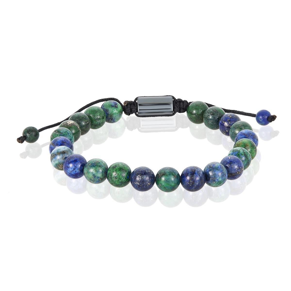 Crucible Jewelry Azurite Chrysocolla Natural Stone 8mm Beads on Adjustable Cord Tie Bracelet