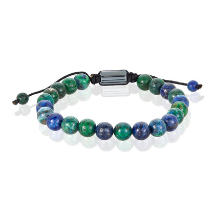 Crucible Jewelry Azurite Chrysocolla Natural Stone 8mm Beads on Adjustable Cord Tie Bracelet