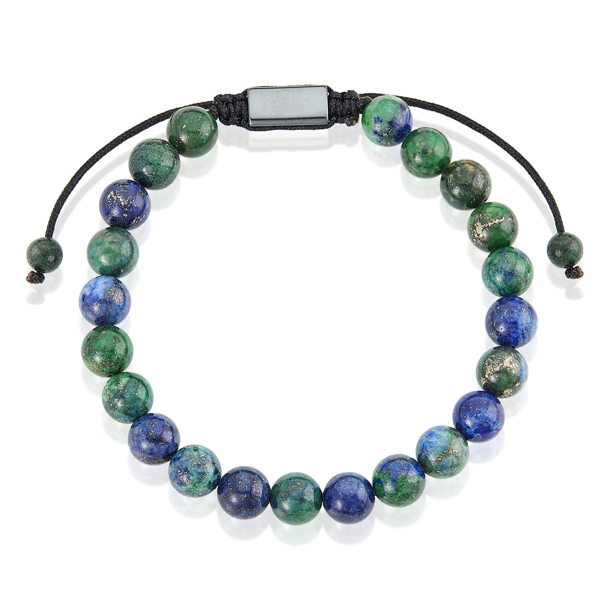 Crucible Jewelry Azurite Chrysocolla Natural Stone 8mm Beads on Adjustable Cord Tie Bracelet