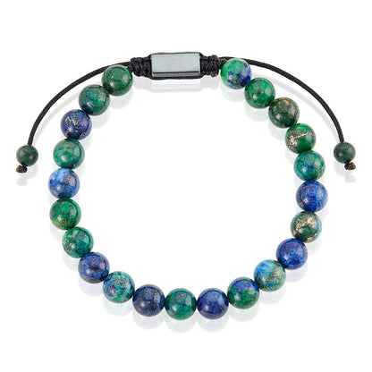 Crucible Jewelry Azurite Chrysocolla Natural Stone 8mm Beads on Adjustable Cord Tie Bracelet