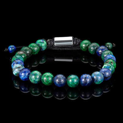 Crucible Jewelry Azurite Chrysocolla Natural Stone 8mm Beads on Adjustable Cord Tie Bracelet