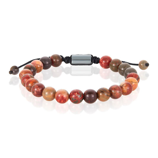 Picasso Jasper Natural Stone 8mm Beads on Adjustable Cord Tie Bracelet