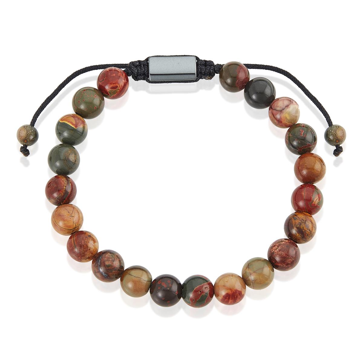 Picasso Jasper Natural Stone 8mm Beads on Adjustable Cord Tie Bracelet