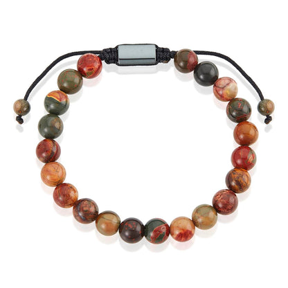 Picasso Jasper Natural Stone 8mm Beads on Adjustable Cord Tie Bracelet