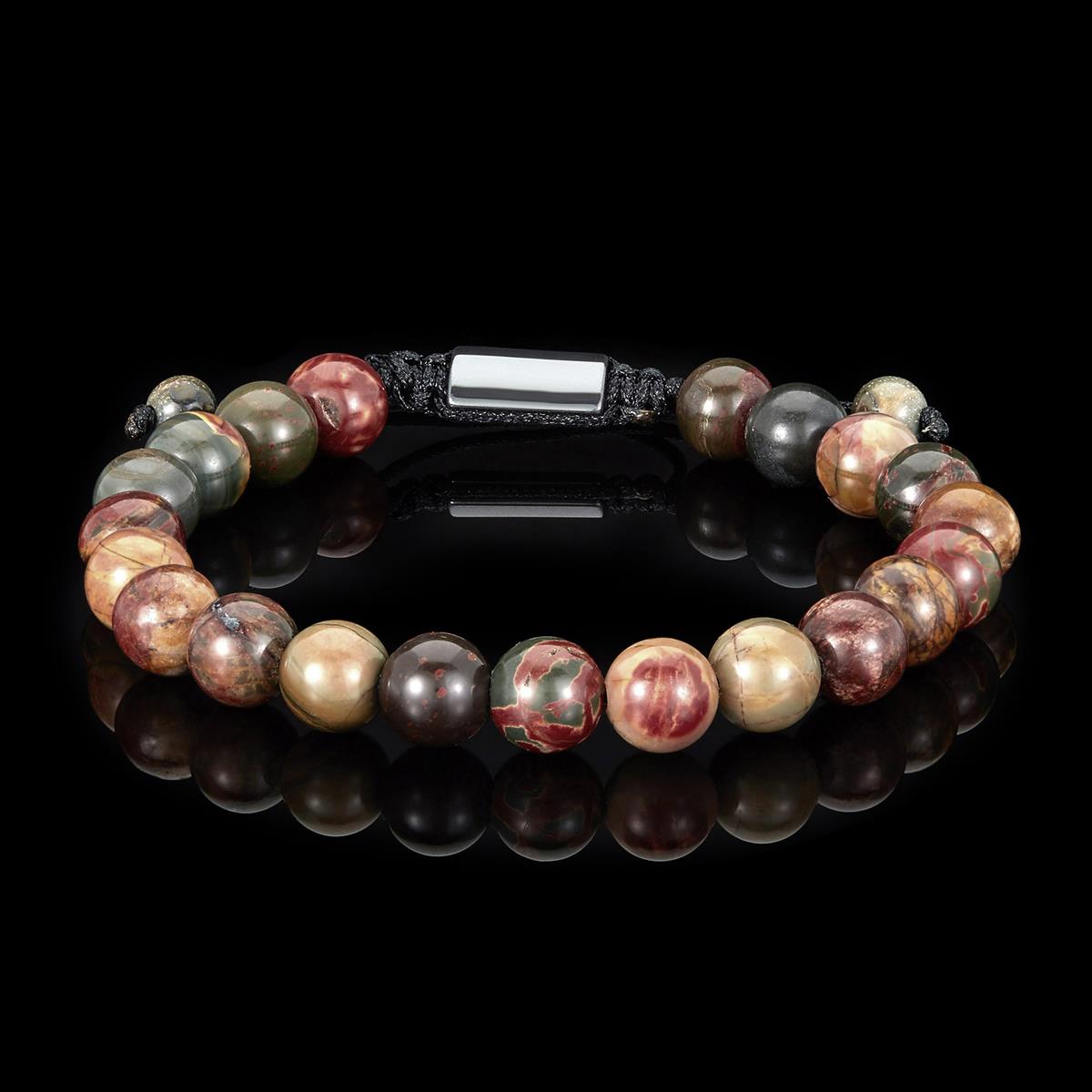 Picasso Jasper Natural Stone 8mm Beads on Adjustable Cord Tie Bracelet