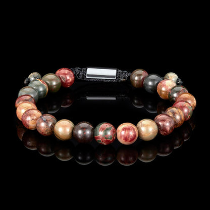 Picasso Jasper Natural Stone 8mm Beads on Adjustable Cord Tie Bracelet