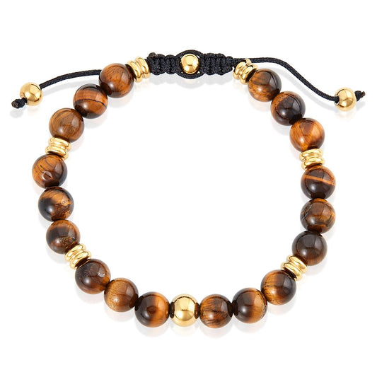 Crucible Jewelry 8mm Tiger Eye and Gold IP Stainless Steel Beads on Adjustable Cord Tie Bracelet