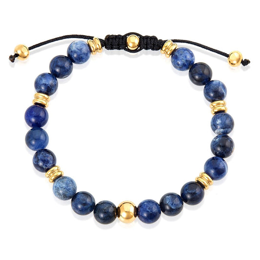 Crucible Jewelry 8mm Sodalite and Gold IP Stainless Steel Beads on Adjustable Cord Tie Bracelet