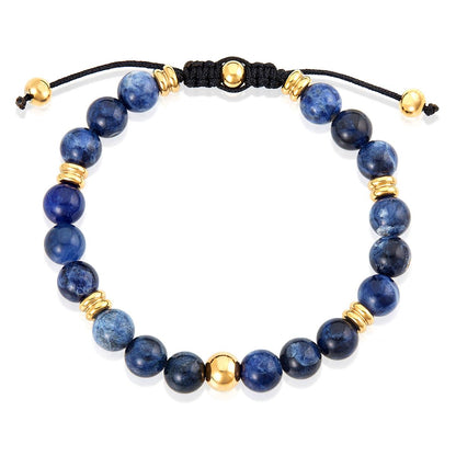 8mm Sodalite and Gold IP Stainless Steel Beads on Adjustable Cord Tie Bracelet