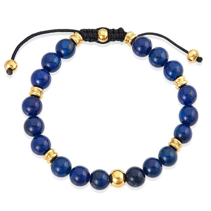 8mm Lapis Lazuli and Gold IP Stainless Steel Beads on Adjustable Cord Tie Bracelet