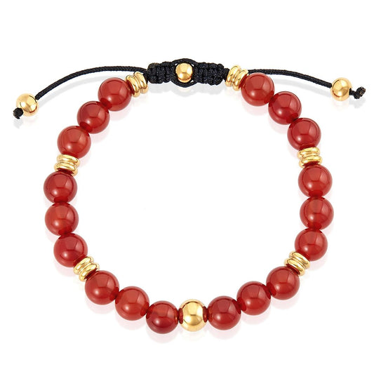 Crucible Jewelry 8mm Red Agate and Gold IP Stainless Steel Beads on Adjustable Cord Tie Bracelet