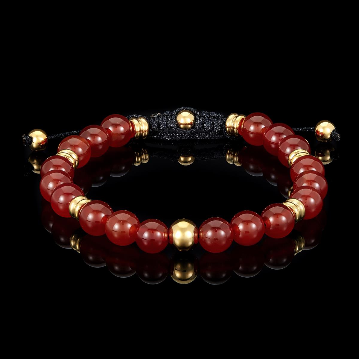 8mm Red Agate and Gold IP Stainless Steel Beads on Adjustable Cord Tie Bracelet