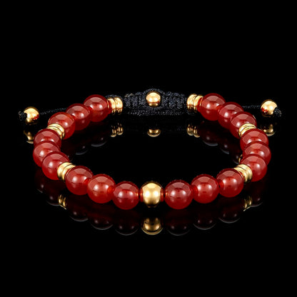 8mm Red Agate and Gold IP Stainless Steel Beads on Adjustable Cord Tie Bracelet