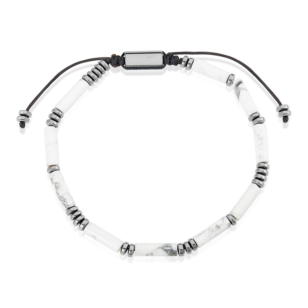 Hematite and Howlite Tube Stone Hematite Bead Adjustable Cord Tie Bracelet