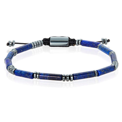 Hematite and Lapis Lazuli Tube Stone Hematite Bead Adjustable Cord Tie Bracelet