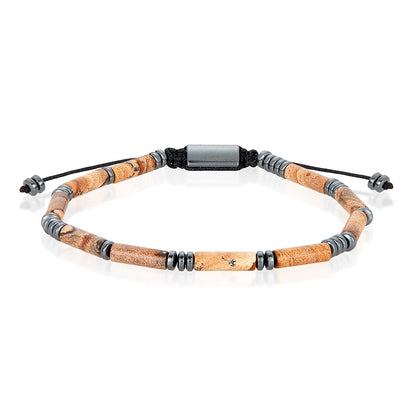 Hematite and Picture Jasper Tube Stone Hematite Bead Adjustable Cord Tie Bracelet