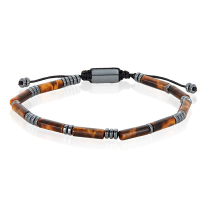 Hematite and Tiger Eye Tube Stone Hematite Bead Adjustable Cord Tie Bracelet