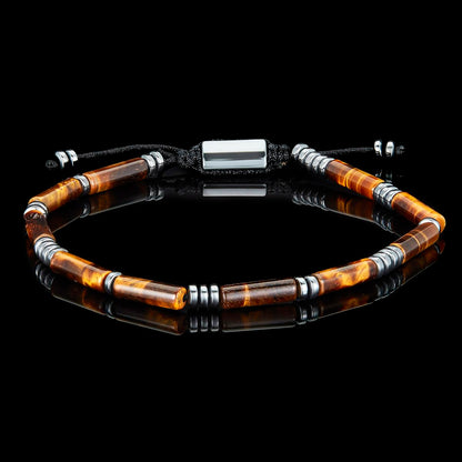 Hematite and Tiger Eye Tube Stone Hematite Bead Adjustable Cord Tie Bracelet