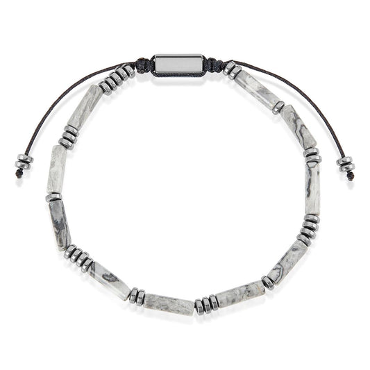 Crucible Jewelry Hematite and Map Jasper Tube Stone Hematite Bead Adjustable Cord Tie Bracelet