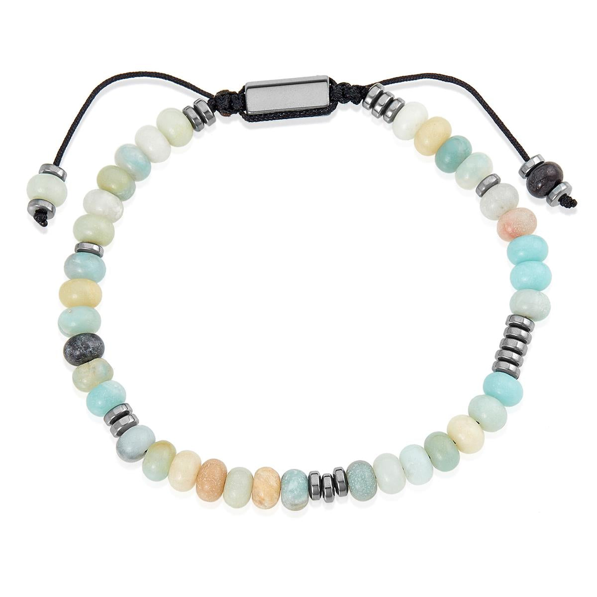 Amazonite Rondelle Beads with Hematite Disc Beads on Adjustable Cord Tie Bracelet