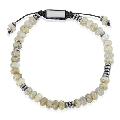 Labradorite Rondelle Beads with Hematite Disc Beads on Adjustable Cord Tie Bracelet