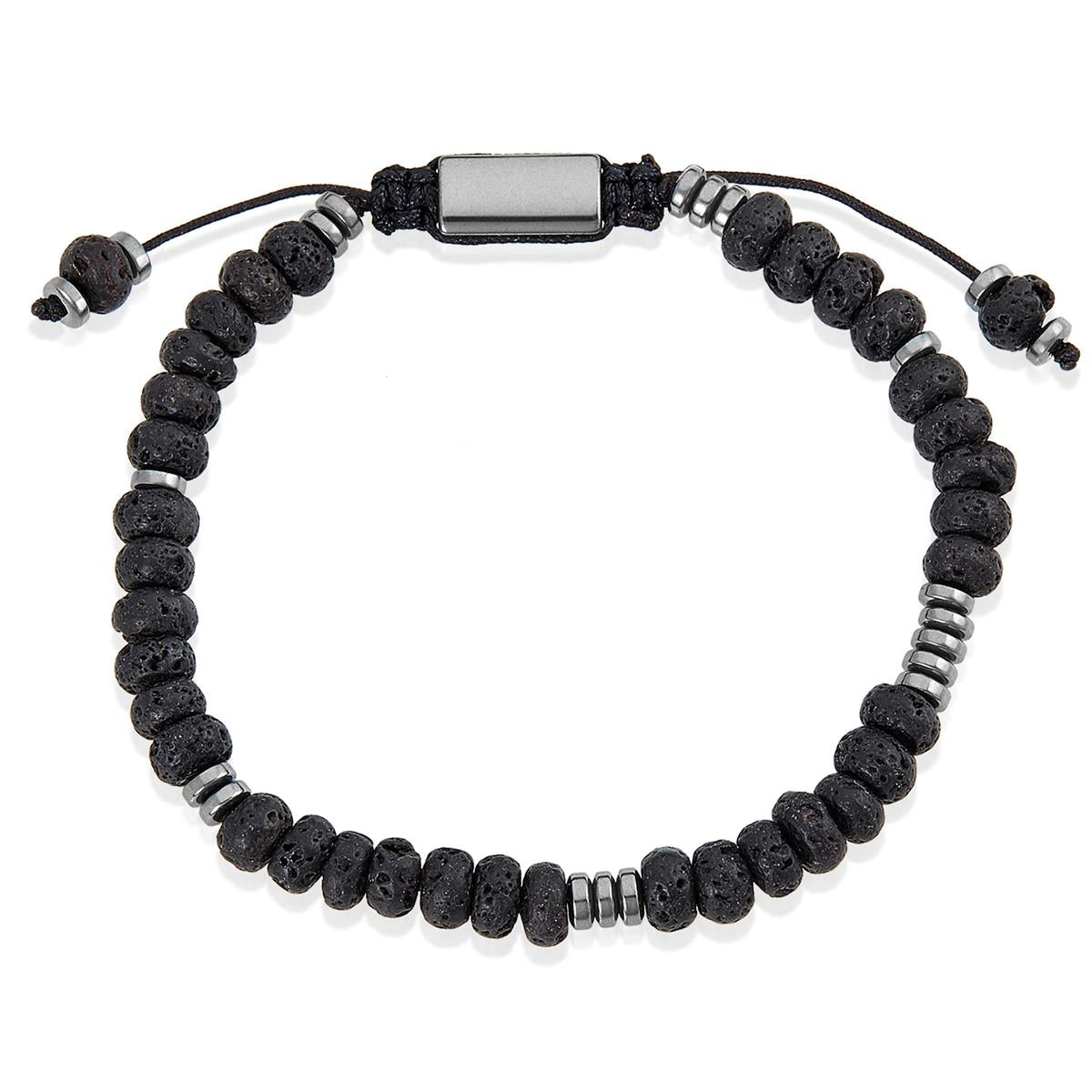 Lava Rondelle Beads with Hematite Disc Beads on Adjustable Cord Tie Bracelet