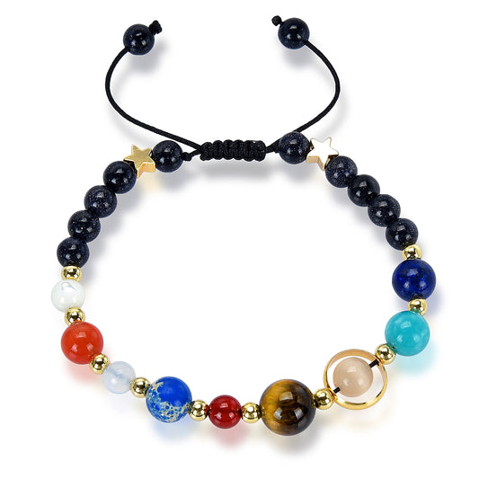 Solar System Natural Stone Bead Adjustable Shocker Tie Bracelet
