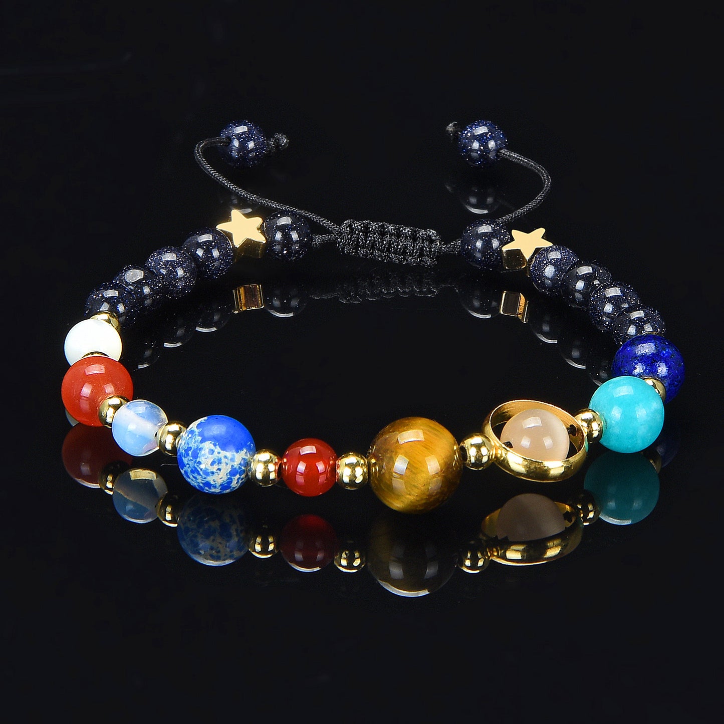 Solar System Natural Stone Bead Adjustable Shocker Tie Bracelet
