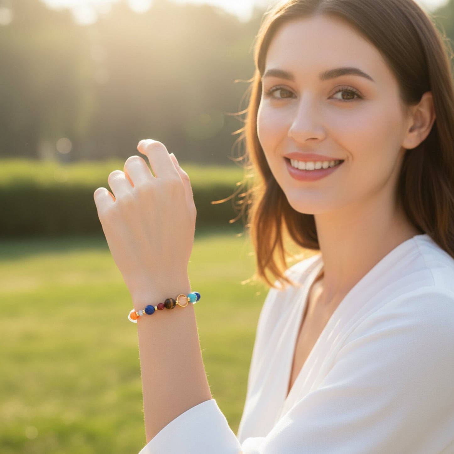 Solar System Natural Stone Bead Stretch Bracelet