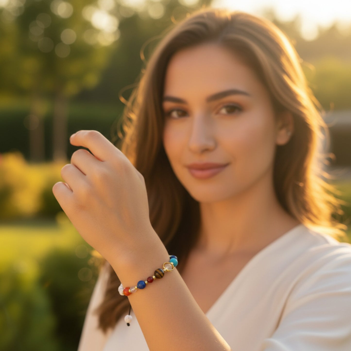Solar System Natural Stone Bead Adjustable Shocker Tie Bracelet