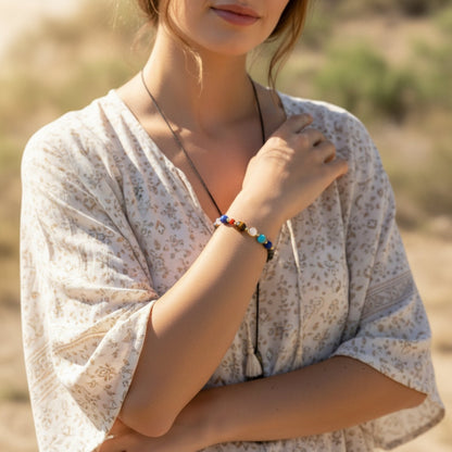 Solar System Natural Stone Bead Adjustable Shocker Tie Bracelet