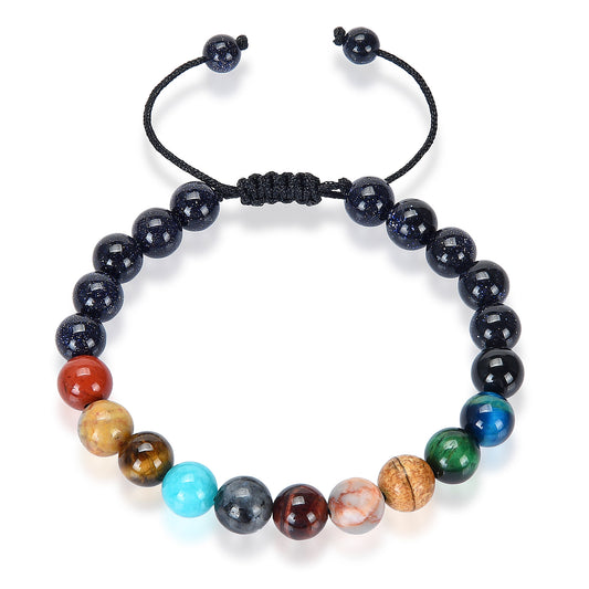 Solar System Natural Stone Bead Adjustable Shocker Tie Bracelet (8mm)