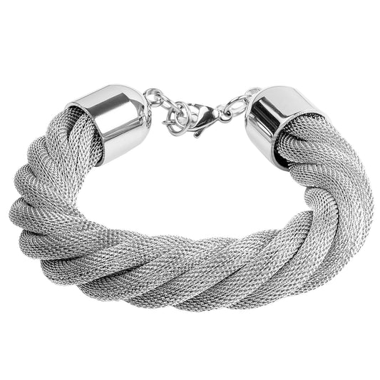 ELYA Polished Twisted Mesh Stainless Steel Bracelet (15mm) - 7.5"