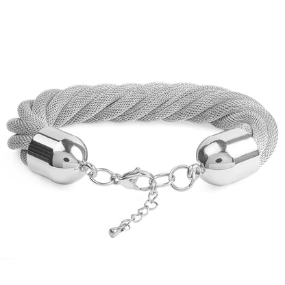 Women's Twisted Mesh Bracelet 7.5" and Necklace 18" Steel Set