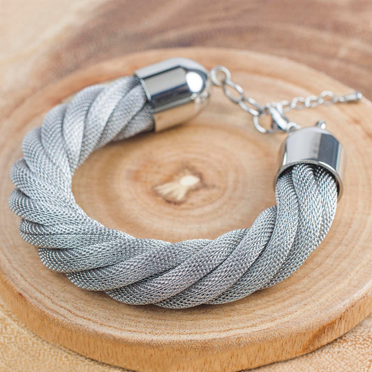 ELYA Polished Twisted Mesh Stainless Steel Bracelet (15mm) - 7.5"
