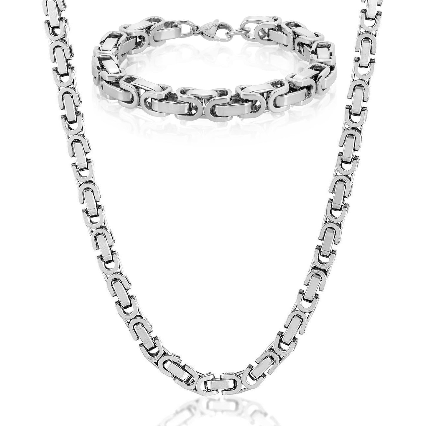 Invicta Jewelry Men's Byzantine Chain Bracelet and Necklace Set