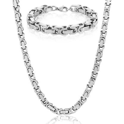 Invicta Jewelry Men's Byzantine Chain Bracelet and Necklace Set