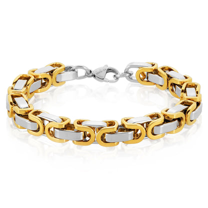 Men's Byzantine Chain Gold Two Tone Steel Bracelet