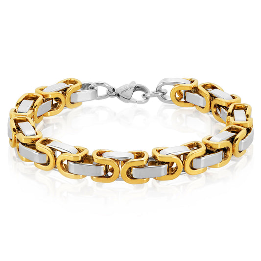 Men's Byzantine Chain Gold Two Tone Steel Bracelet